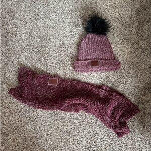 Love Your Melon Cozy Maroon Knit Hat and Scarf Set